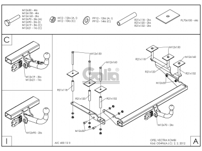 Фаркоп оцинкованный Galia шар A на универсал для Opel Vectra C 2002-2008