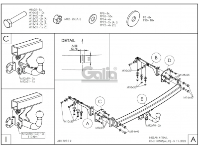 Фаркоп оцинкованный Galia шар A для Nissan X-Trail T31 2007-2015
